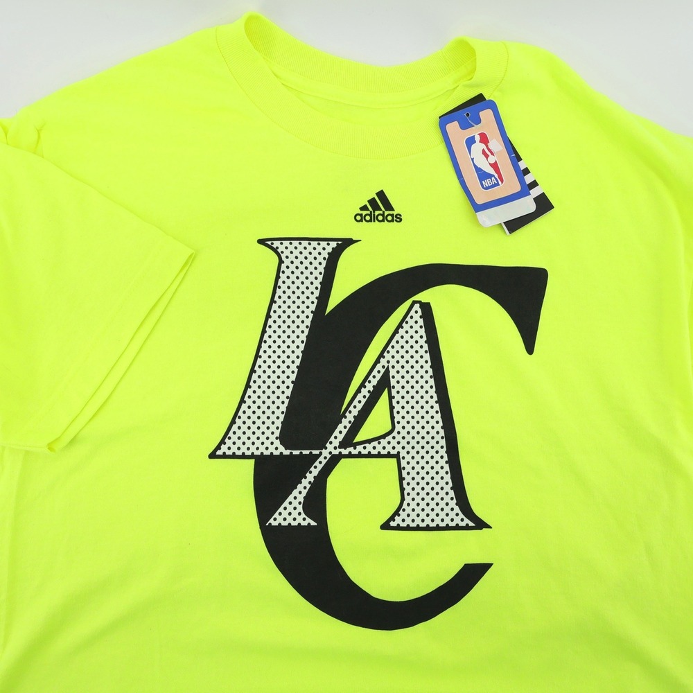 NEW Adidas NBA LA Clippers Graphic T-Shirt Neon Yellow Short Sleeve Mens Large